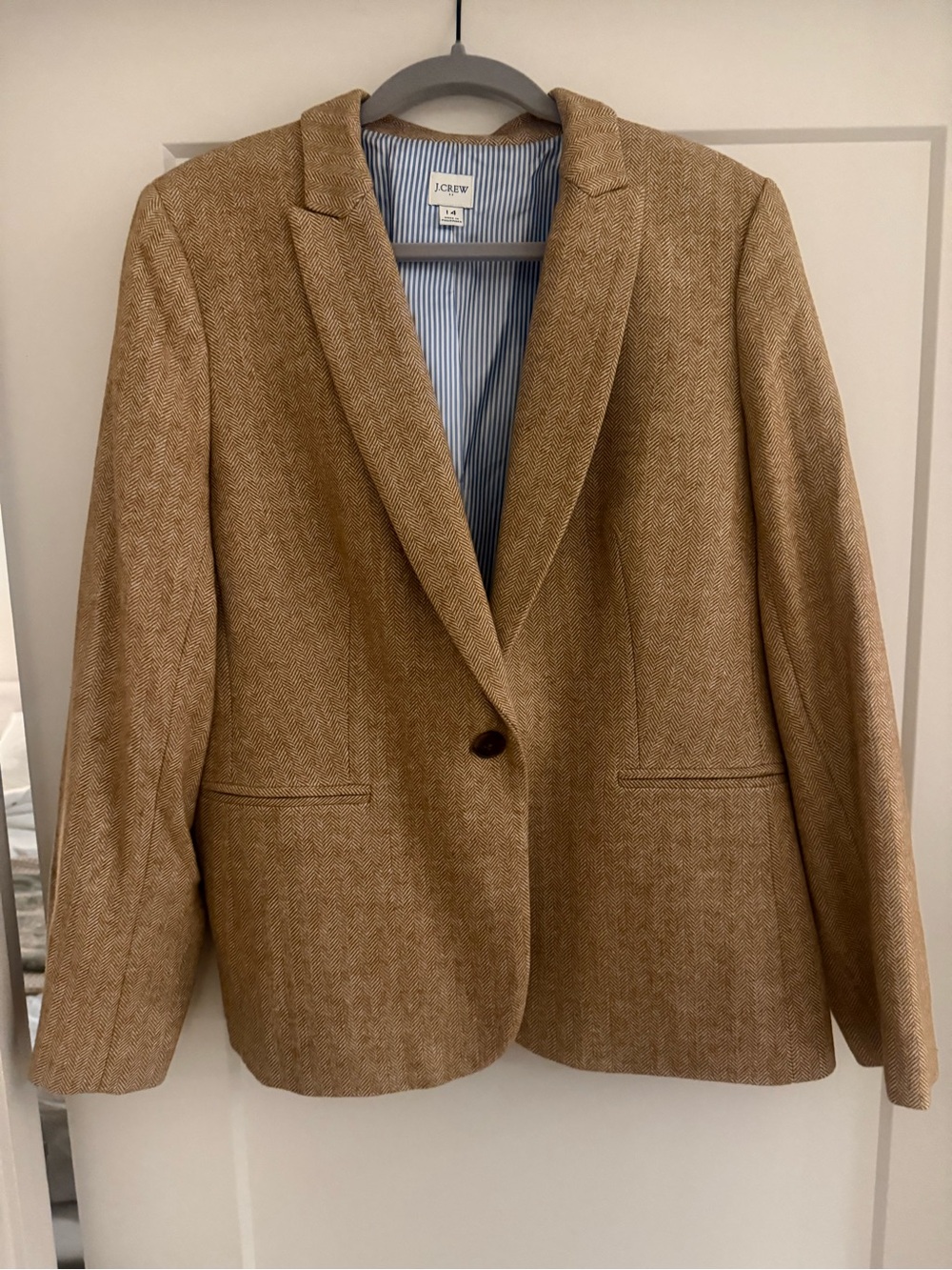 J. Crew Women’s Camel Herringbone Wool-Blend Single-Button Blazer